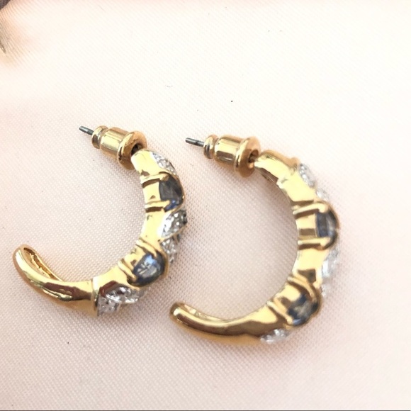 NEW tanzanite CZ gold half moon hoop earrings hoops gemstone - Picture 12 of 15